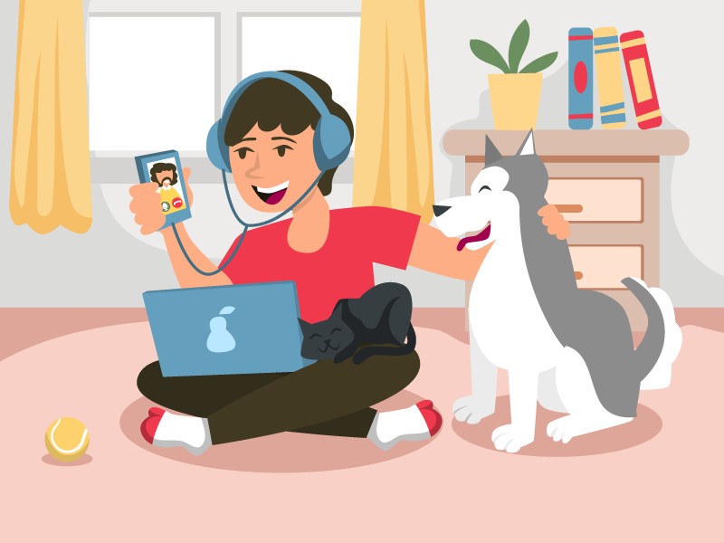 Speaking Japanese on the Phone Having Japanese conversation at home with dog