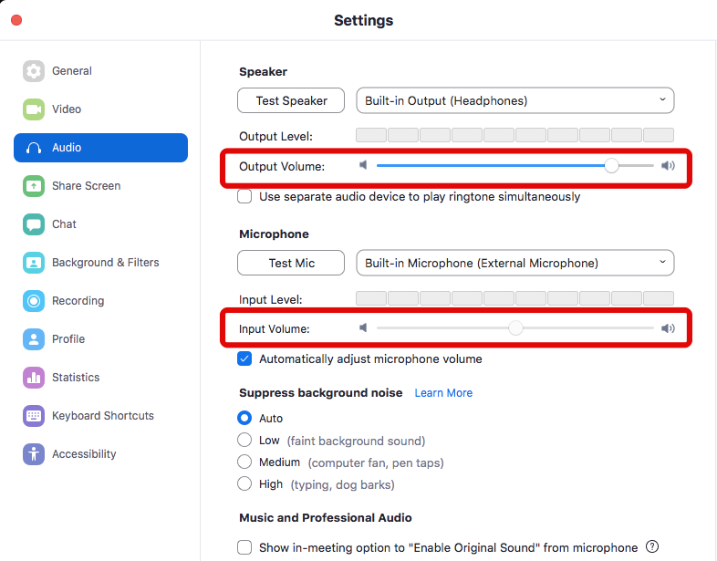 online-japanese-lessons-zoom-settings-audio change volume in online lesson tools zoom