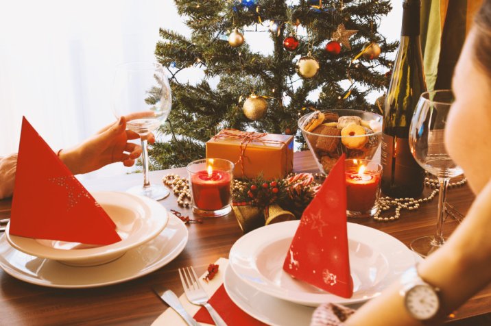 Dining table with festive decor during winter