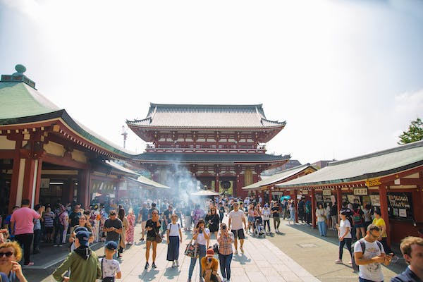 People walking on Nakamise street in Asakusa Shrine